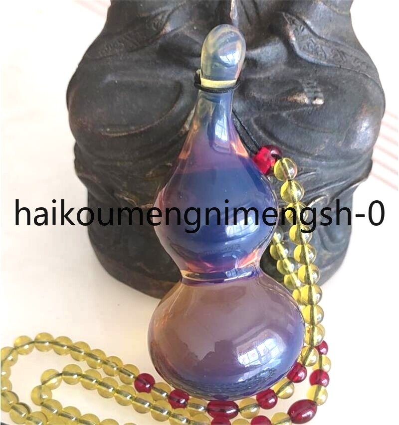 92mm Natural Dominican Blue Amber Gourd 福禄寿 Reiki Pendant Necklace