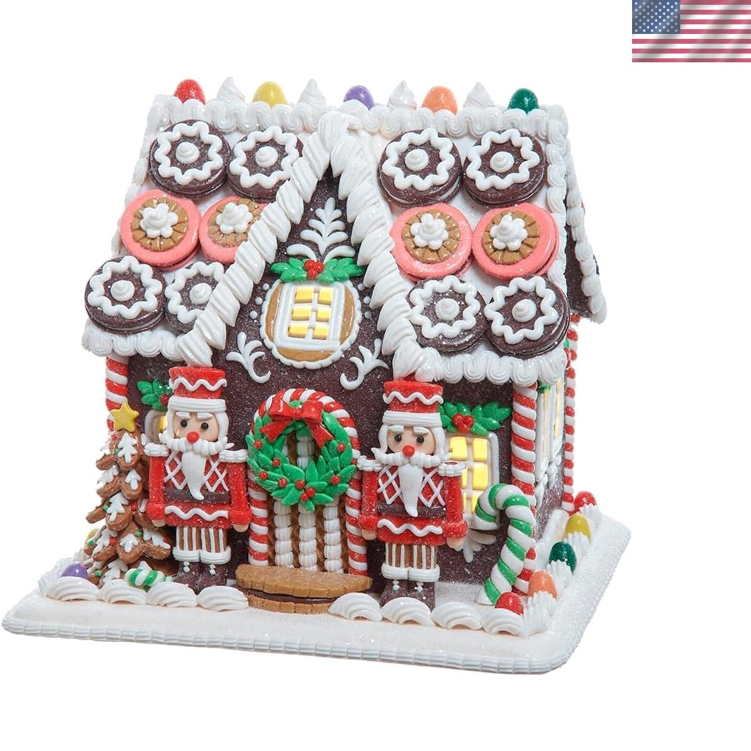 Whimsical 9.5'' Gingerbread Cookie House with Warm LED Lights - Winter Delight