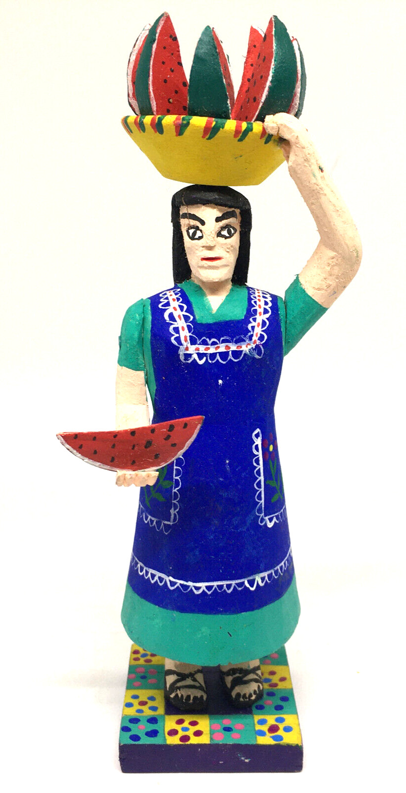 Market Woman Watermelon Alebrije Wood Figure Hand Painted Folk Art Oaxaca Signed