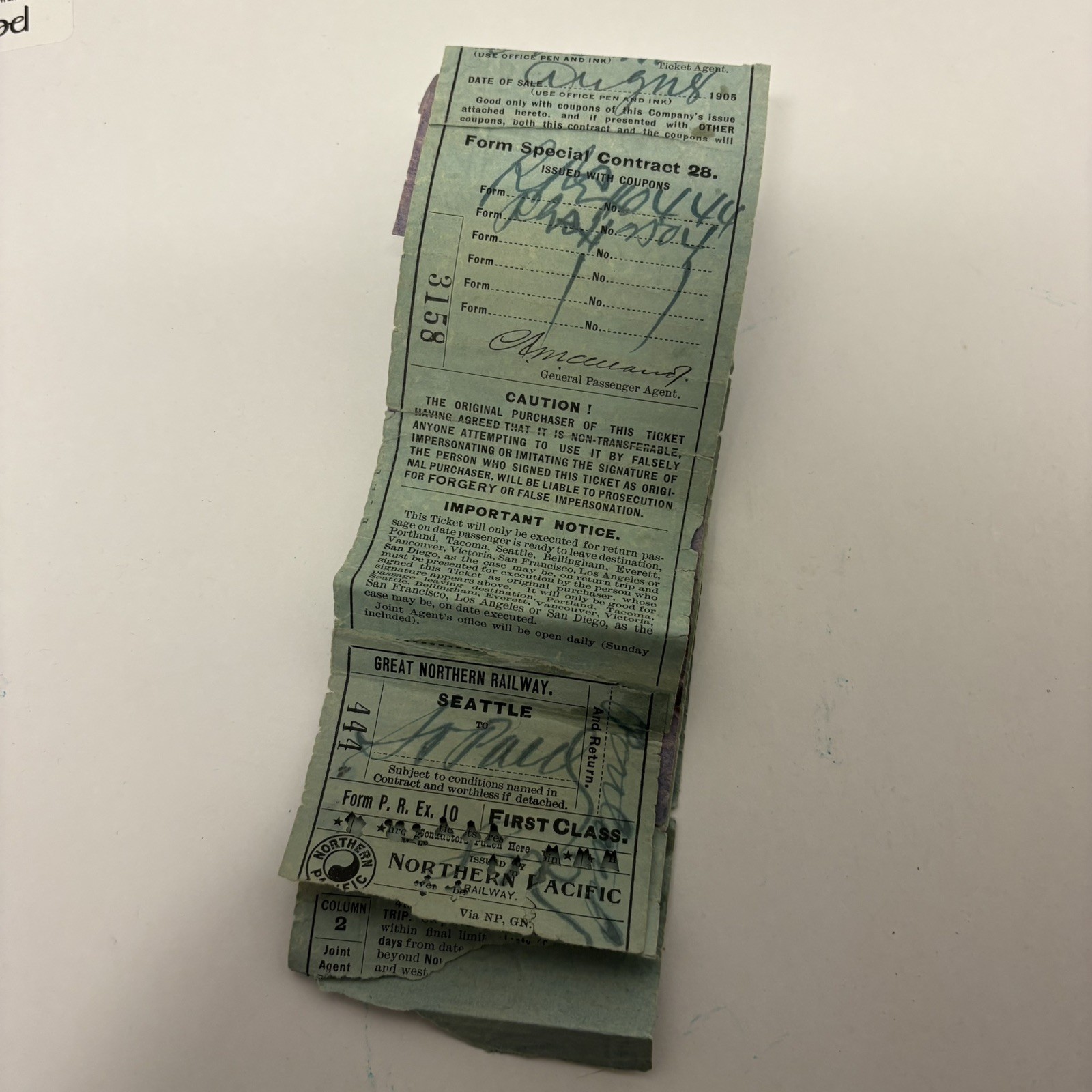 1905 Northern Pacific Railway First Class Ticket Lewis & Clark Expo Portland OR