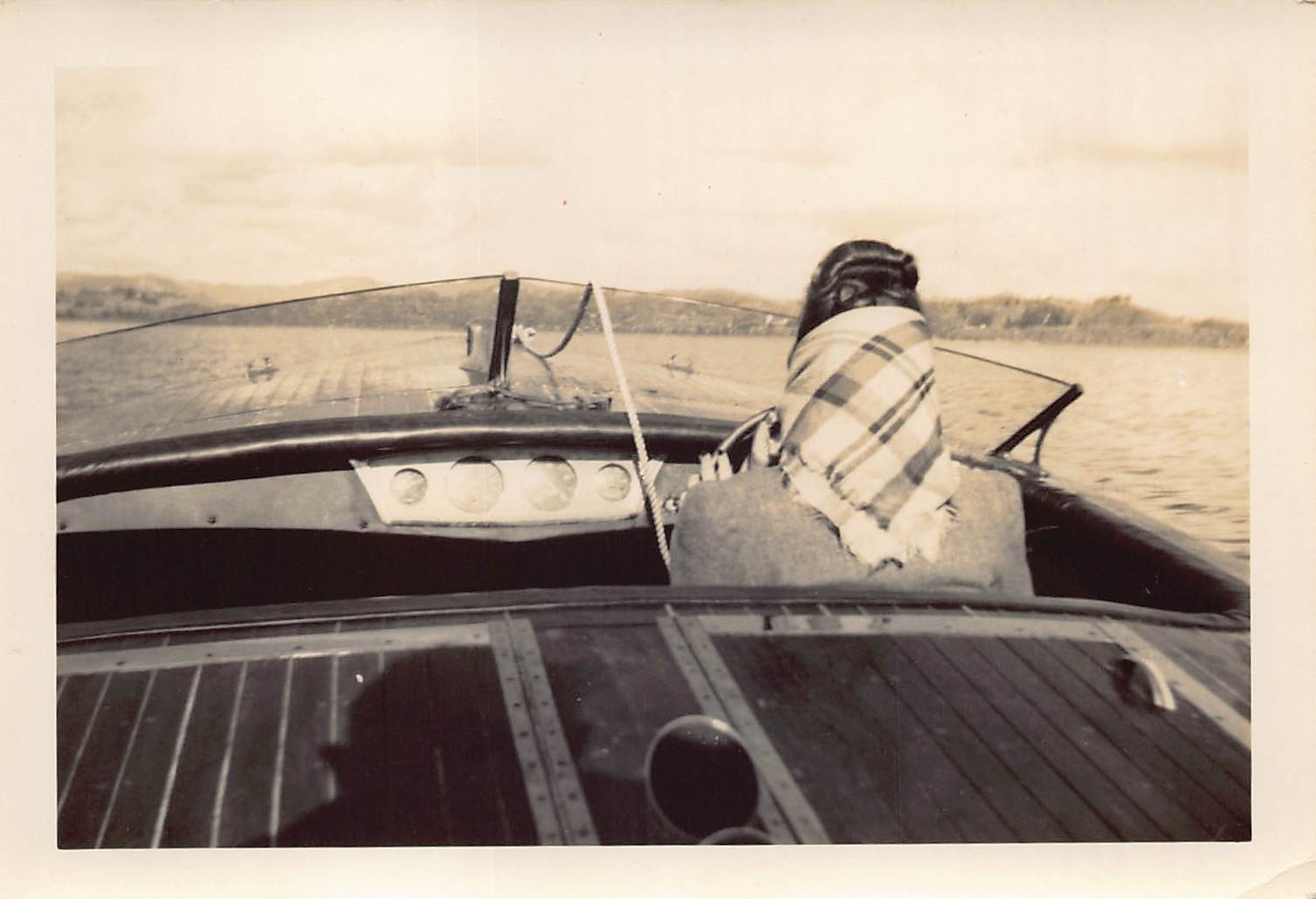 Vintage Chris-Craft Runabout Wooden Boat 1940s Photo Woman Driving Headscarf