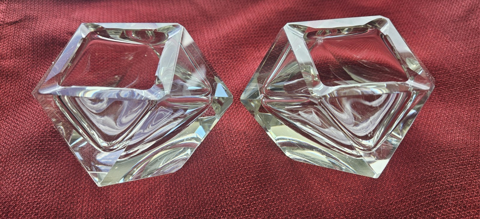Vintage Geometrical Clear Pocket Ashtray Italian Glass 4.5×2.5 Set of 2 Amazing 
