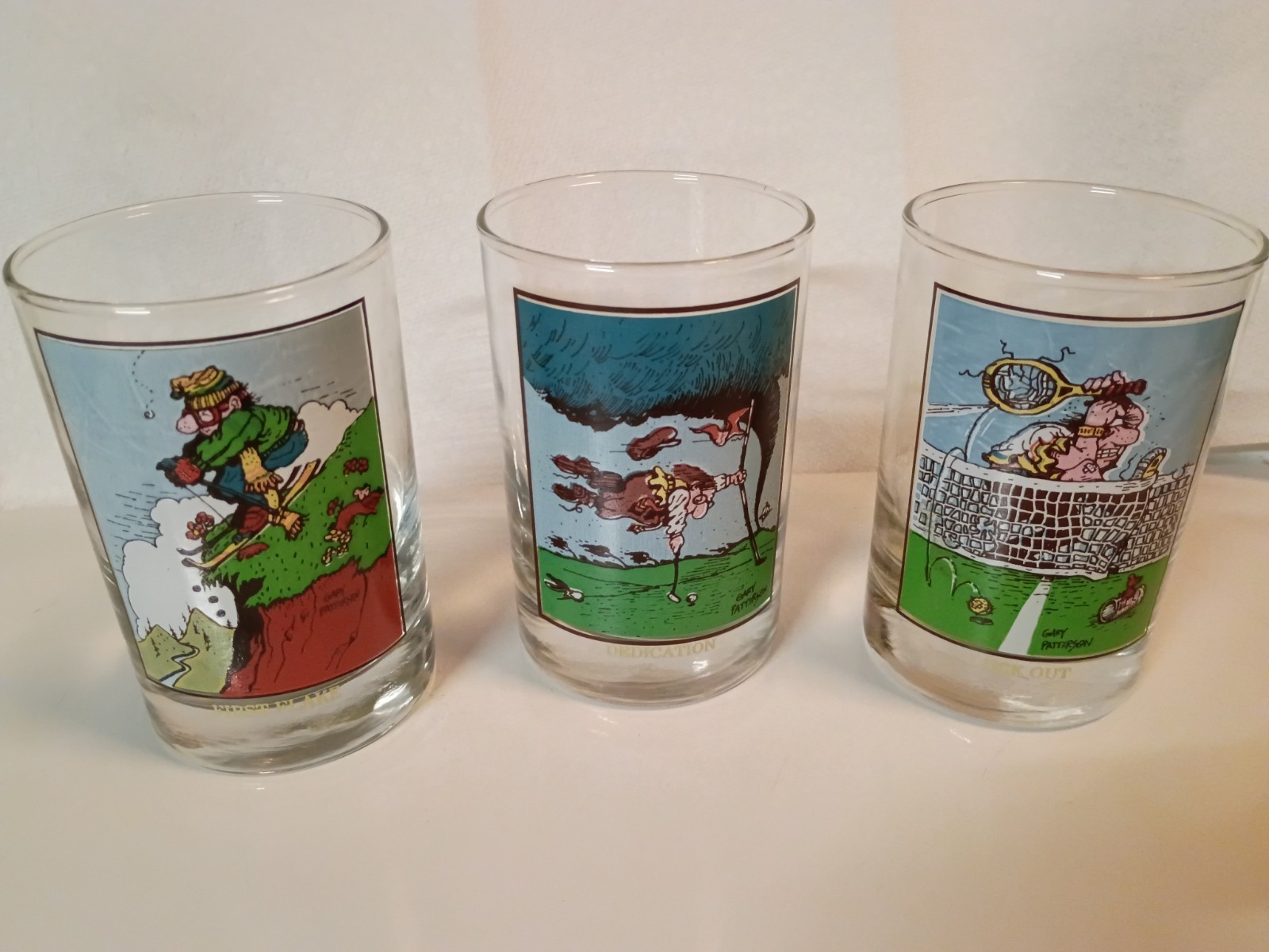 Set of 3 Arbys Collectors Glasses Gary Patterson 1982 Thought Factory, all EXC