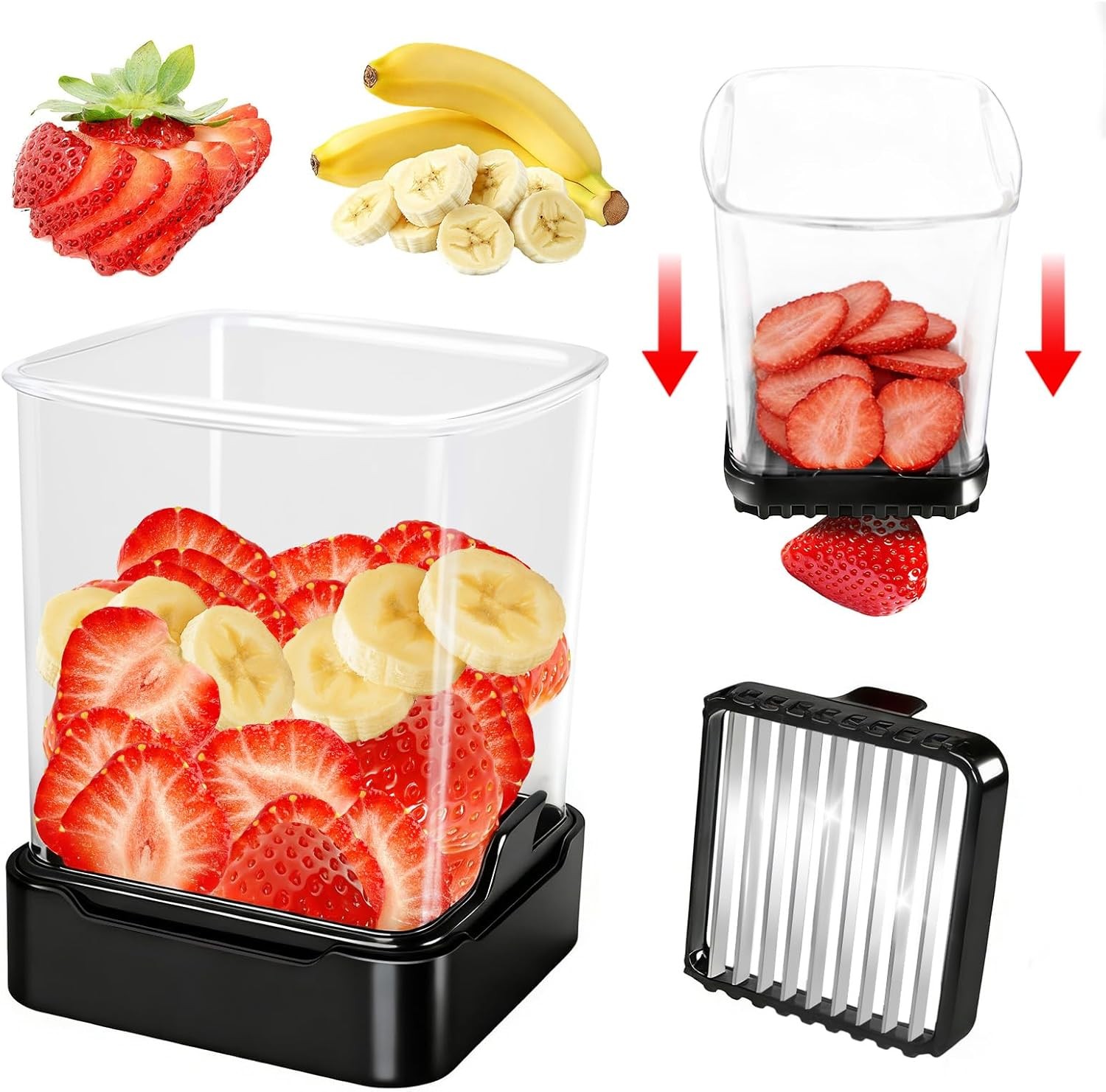 Fruit Slicer Cup for Strawberry Banana Egg 304 Stainless Steel Detachable Black