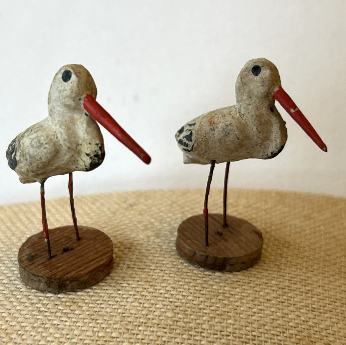 Pair Antique Vintage German Hand Made Composition Papier Mache Storks Miniature