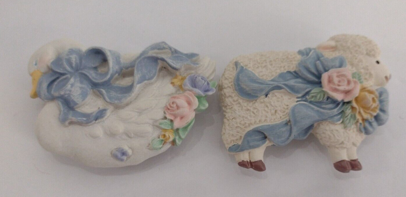 2 Vintage Country Kitchen Refigerator Magnets Goose & Sheep Granny Core
