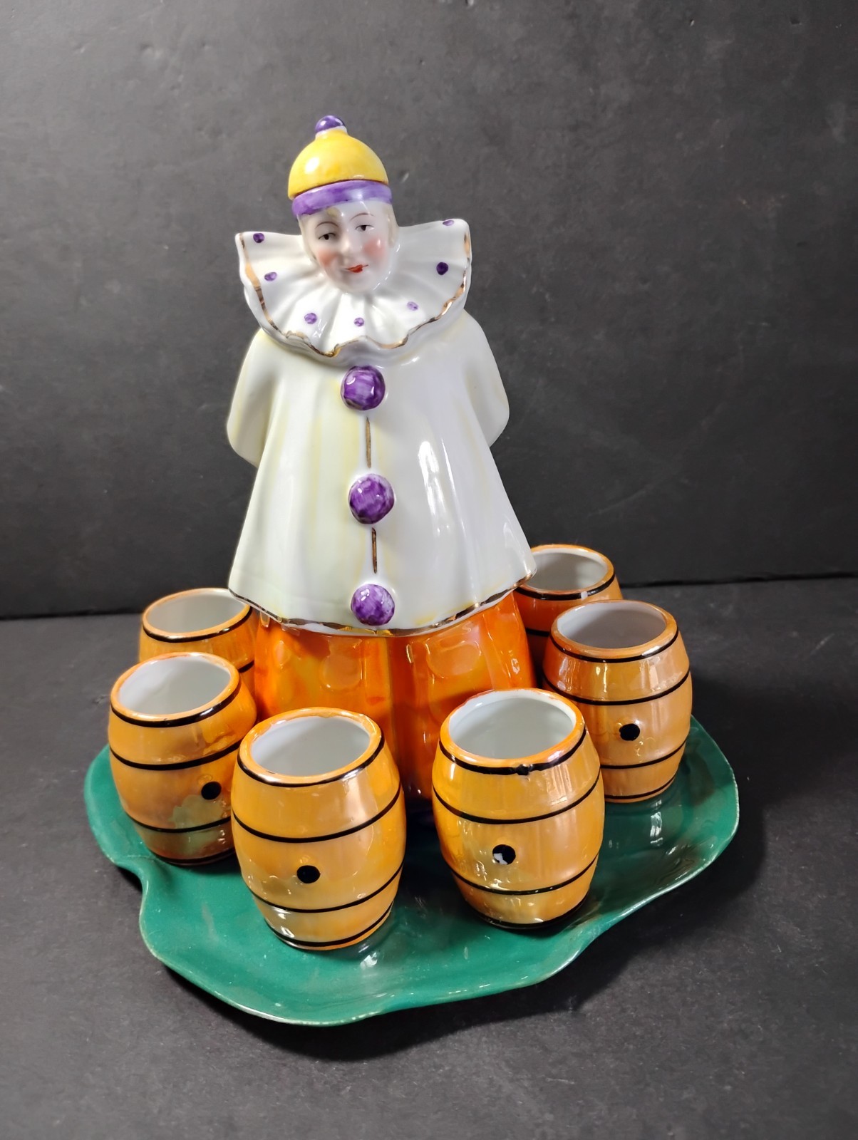 Antique Pierrot Clown Liquor Decanter Bottle Stopper Germany 7417 Porcelain Shot