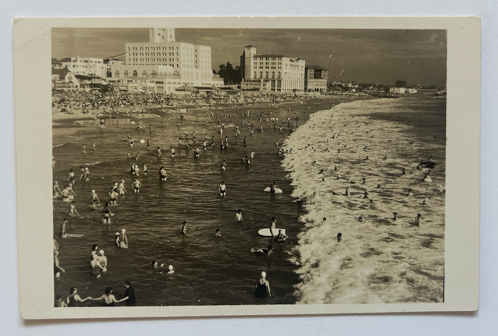 Crowded Beach Scene Santa Monica CA Bathers Surf Vintage Photo Postcard RPPC A14 Crowded Beach Scene Santa Monica CA Bathers Surf Vintage Photo Postcard RPPC A14
