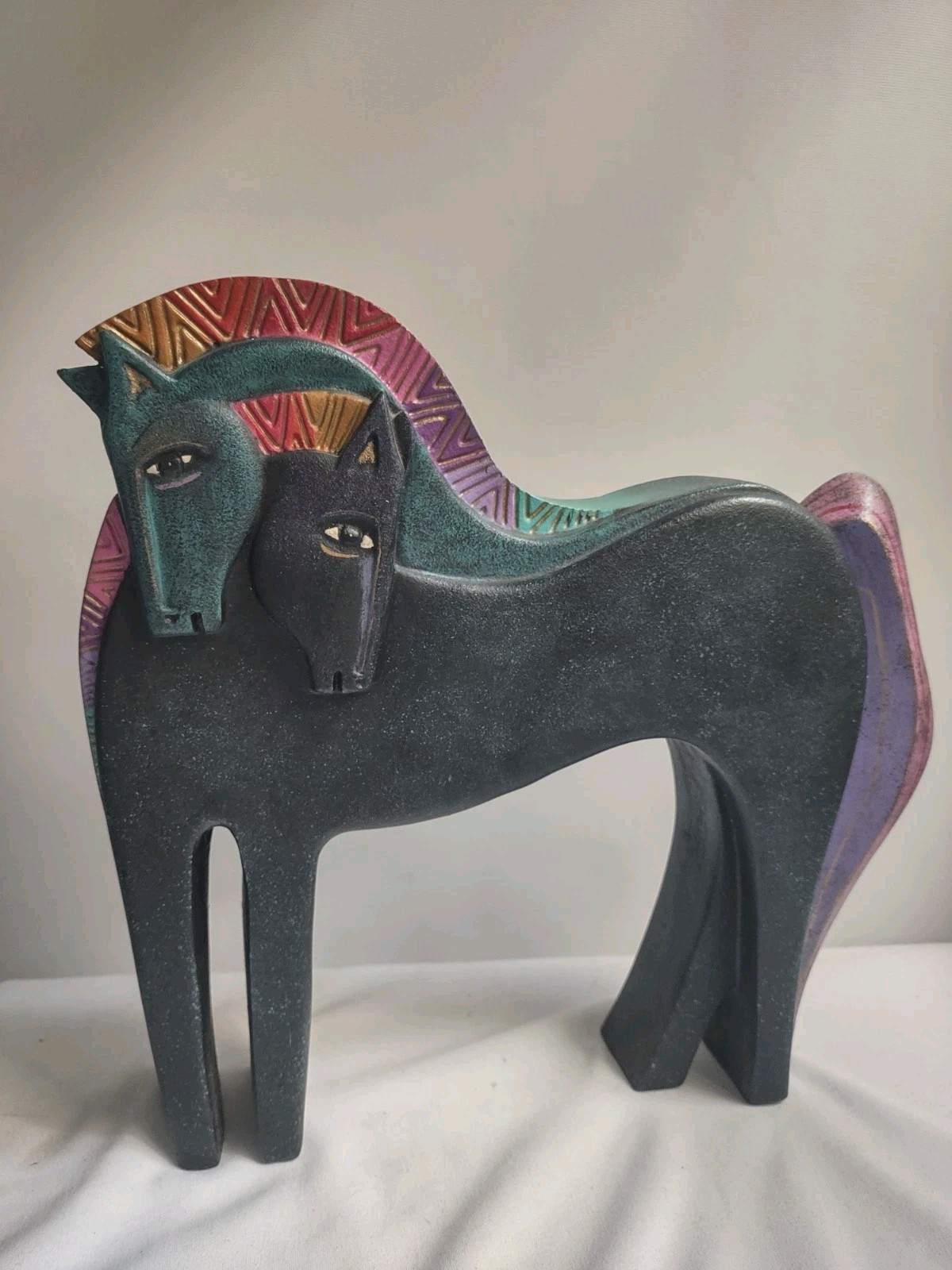 Vintage 1999 Laurel Burch Embracing Horses Stoneware Sculpture Statue LB-1065