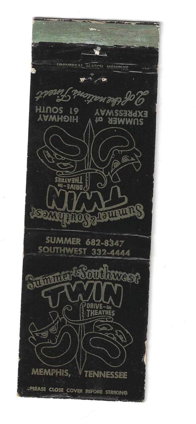 VINTAGE MEMPHIS TN SUMMER & SOUTHWEST TWIN DRIVE IN THEATRES MATCHBOOK COVER