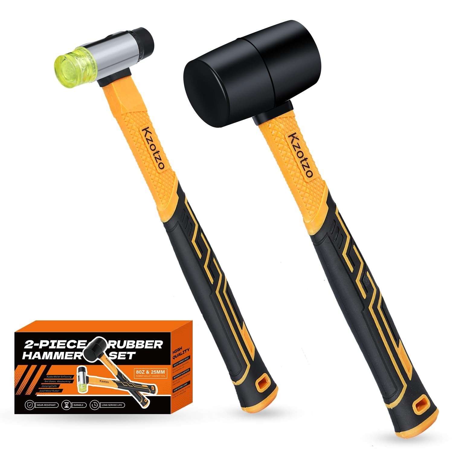2-Piece Rubber Mallet Hammer Set, 8oz Rubber Hammer Mallet & 25mm Double-Face...