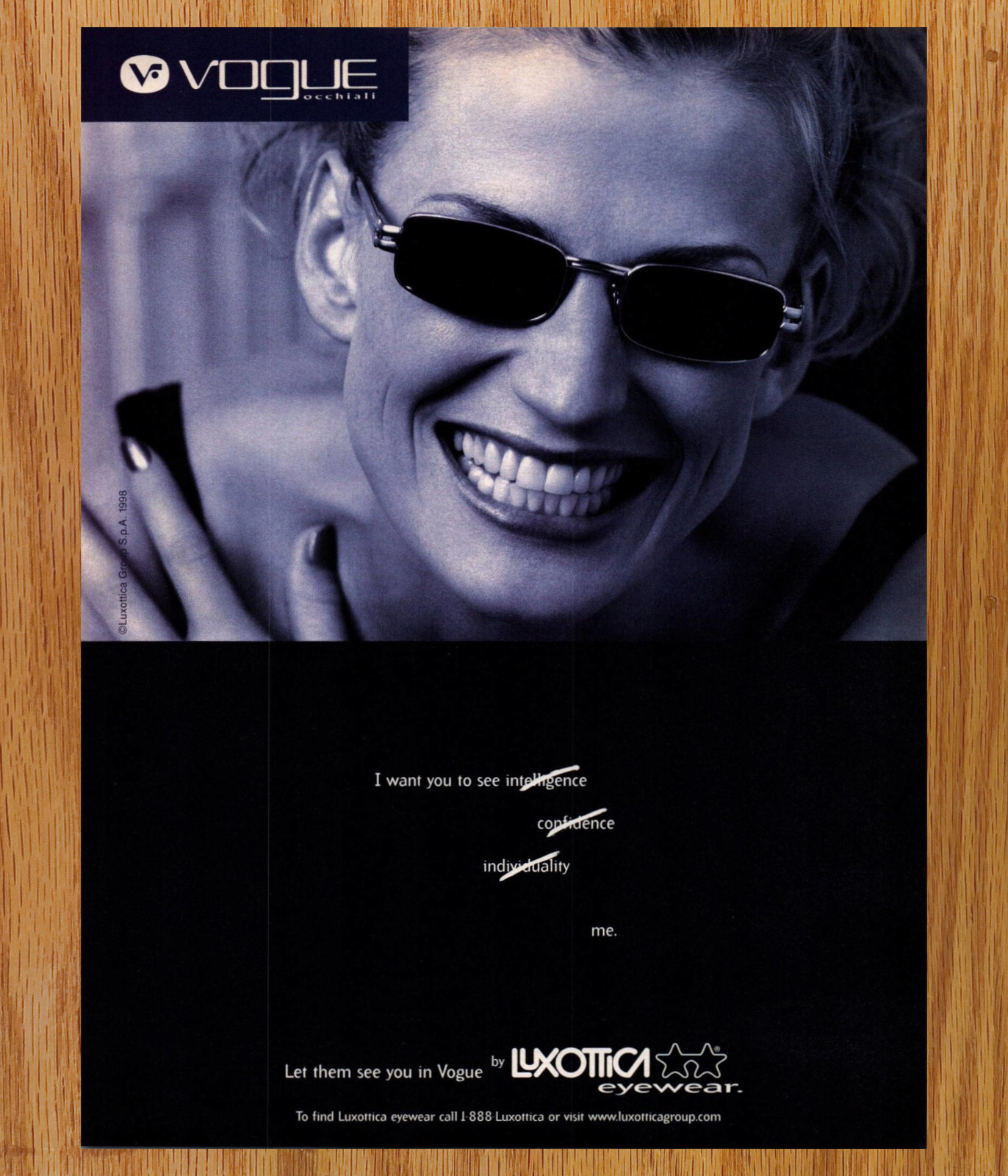 Vogue Occhiali Sunglasses Luxottica Eye - Magazine Print Ads Ephemera Art 1998