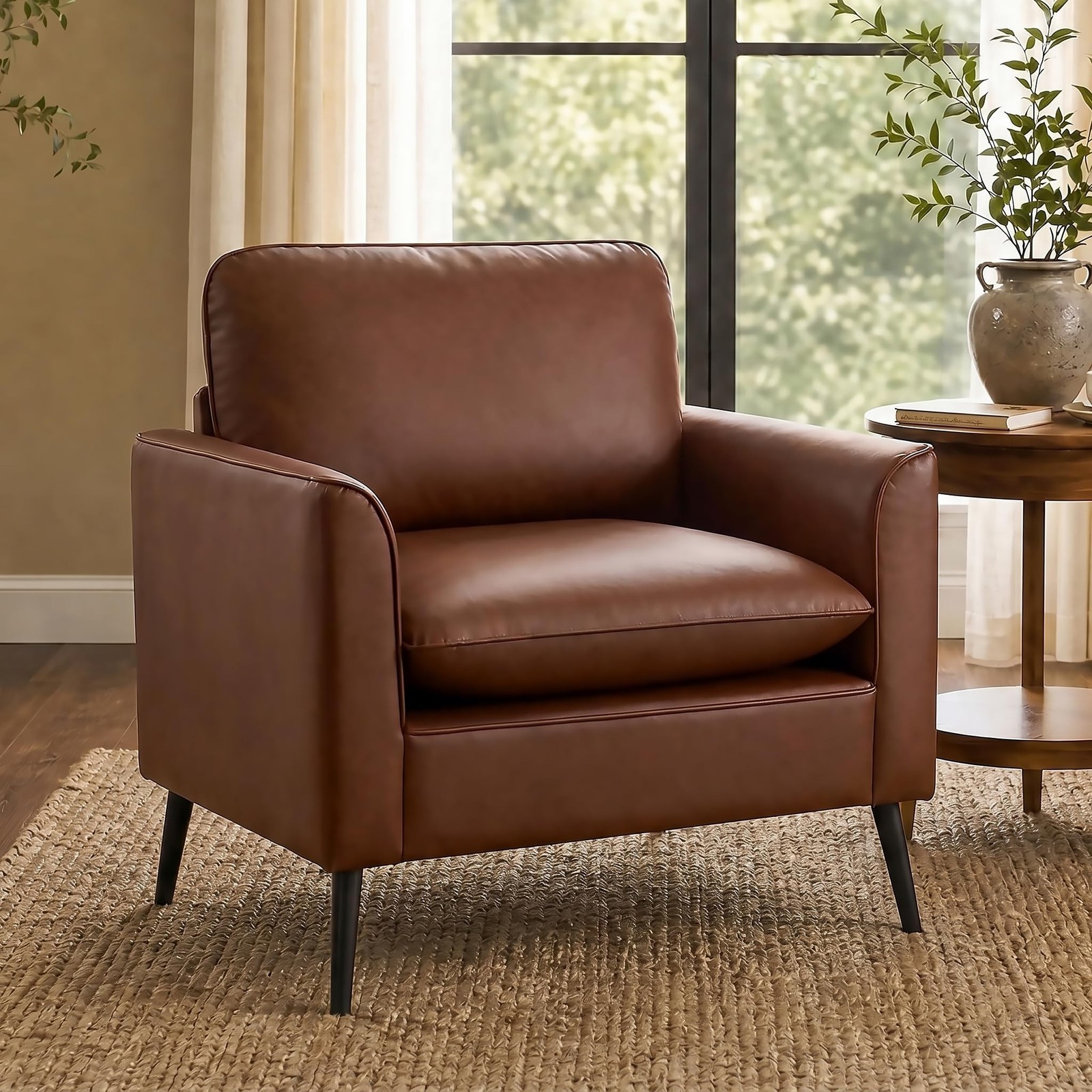TYBOATLE Accent Chair, Brown Faux Leather Chair, Comfy Living Room Chairs, Of... TYBOATLE Accent Chair, Brown Faux Leather Chair, Comfy Living Room Chairs, Of...