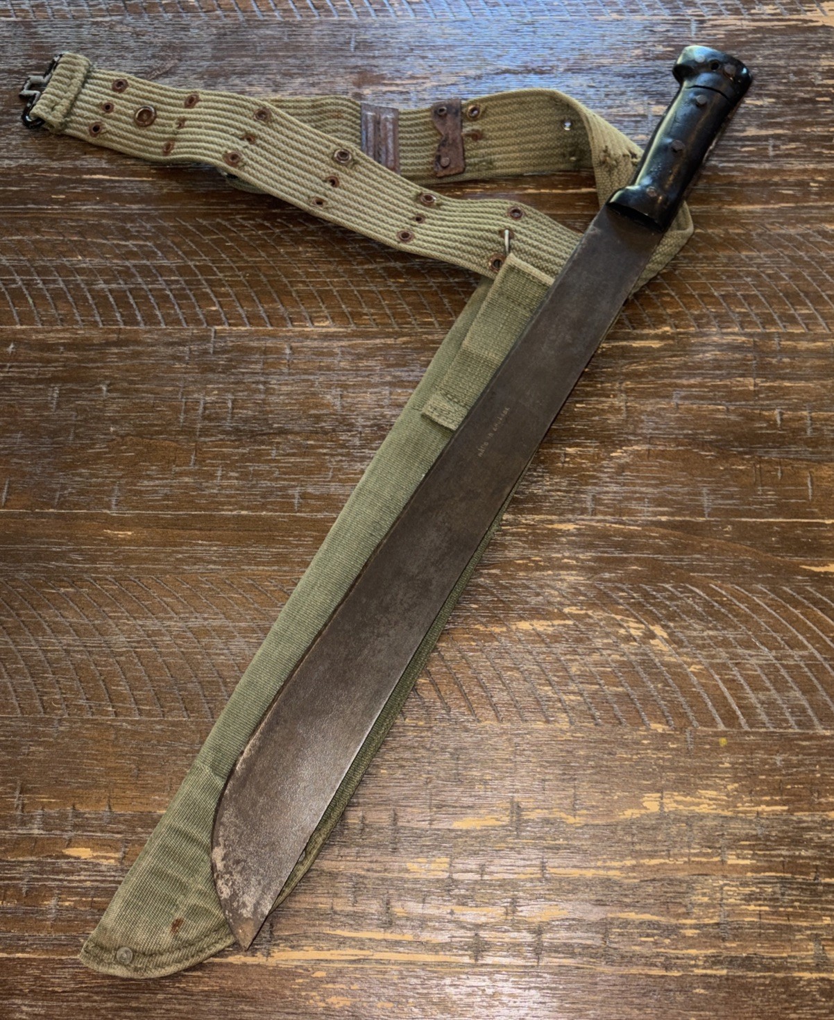 WWII British Martindale Machete 1945 Broad Arrow Canvas Sheath Belt WWII British Martindale Machete 1945 Broad Arrow Canvas Sheath Belt