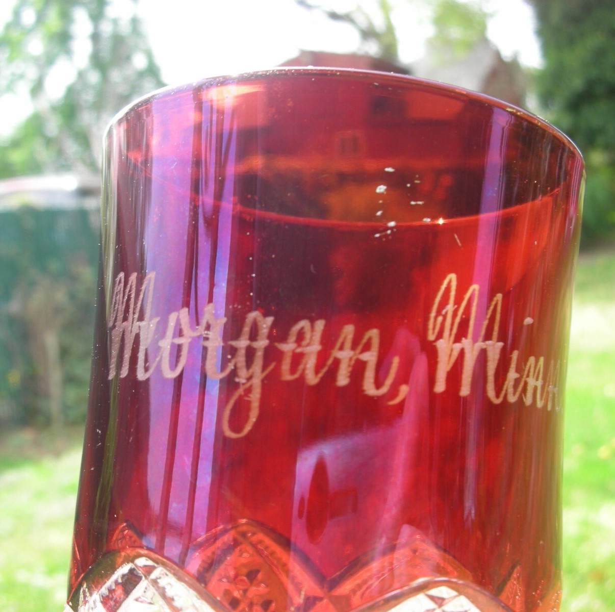 Antique Ruby Red Flash Glass Souvenir - MORGAN, MINN