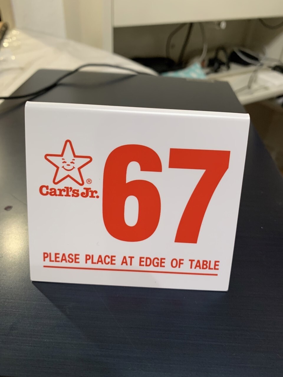 Classic Carl's Jr Table Number Tent Sign 67