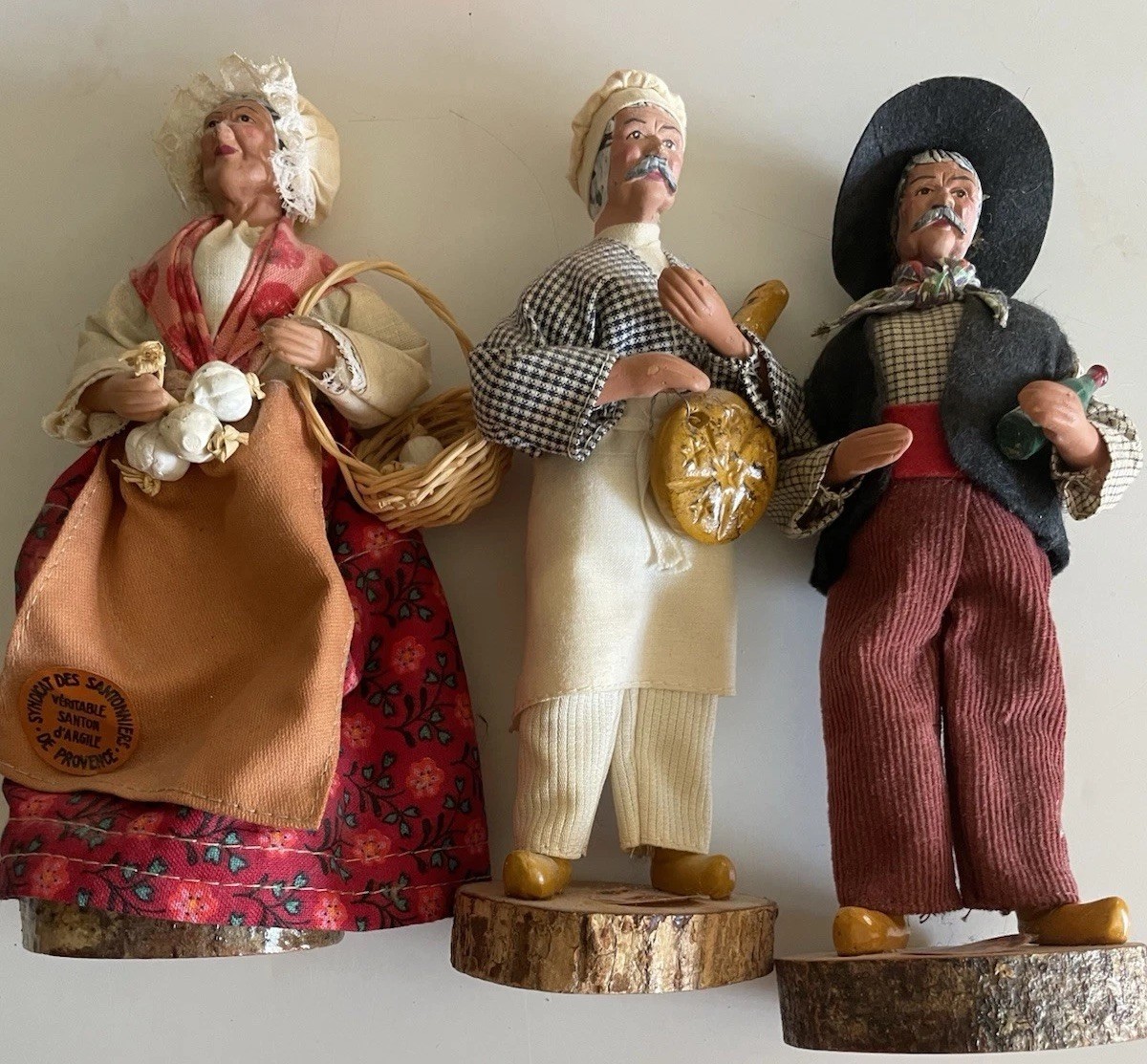Vintage French Santon De Provence Lot Of Three Terra Cotta Figurines Folk Art 8”