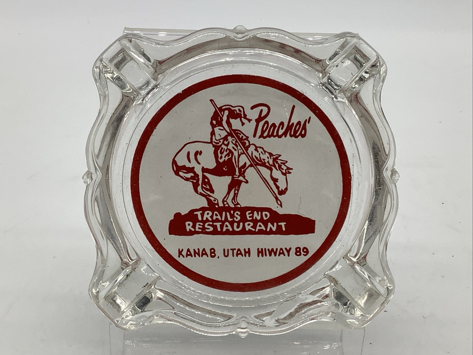 Rare Vintage Peaches\' Trail\'s End Restaurant Kanab Utah Glass Ashtray