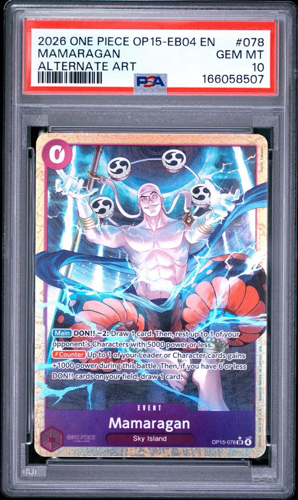 Bandai One Piece Card Game Mamaragan OP15-078 Alt Art Foil Event EN PSA 10