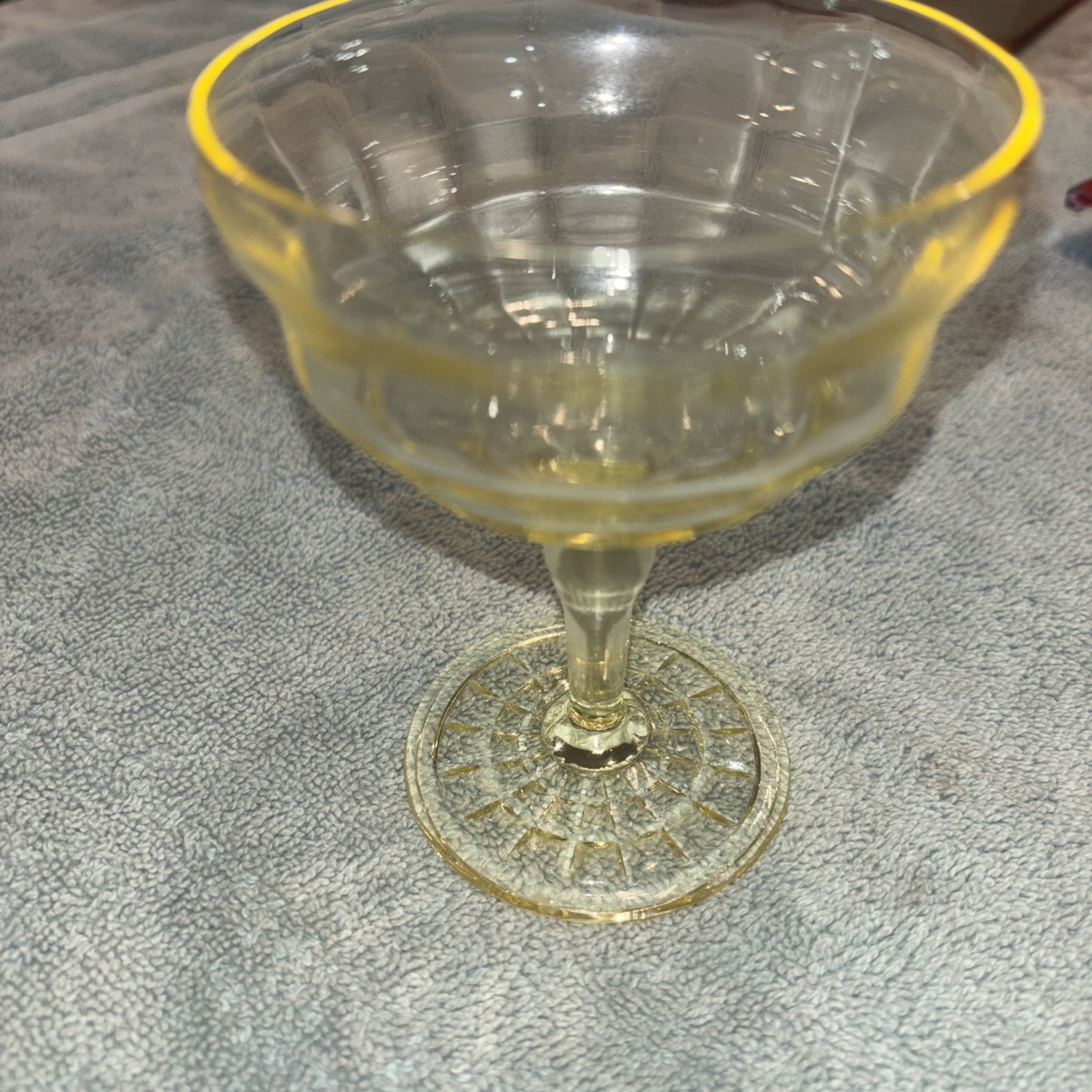 Vintage Yelloe Tinted Wine Glass 5” Tall  3” Wide