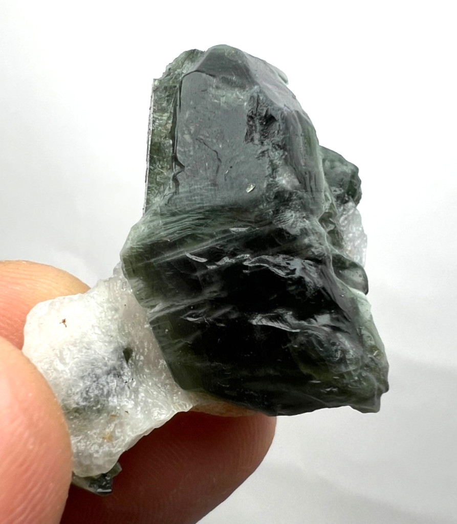 19g Natural Chrome Diopside Crystal on White Matrix - Badakhshan AFG