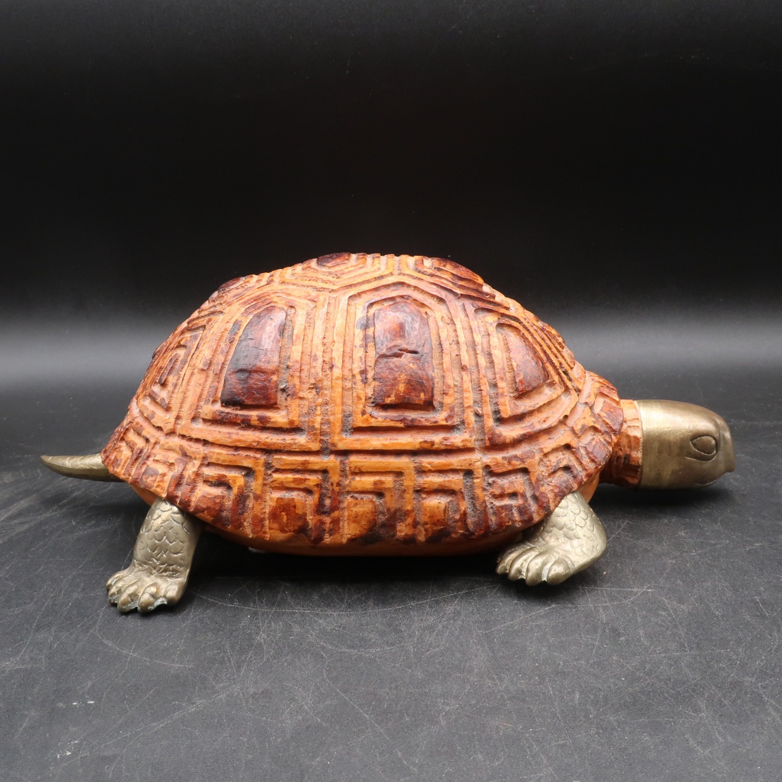 MCM Sarreid Brass Turtle Tortoise Hand Carved Wood - Made in Italy - 12\