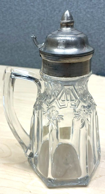 RARE 1912 Vintage US Glass ATHENIA Reverse 44 Clear Lidded Syrup Cruet MINT