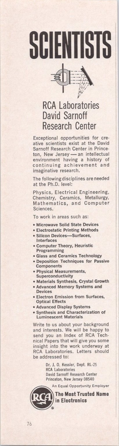 RCA Laboratories David Sarnoff Scientists Vintage Magazine Ad 1966