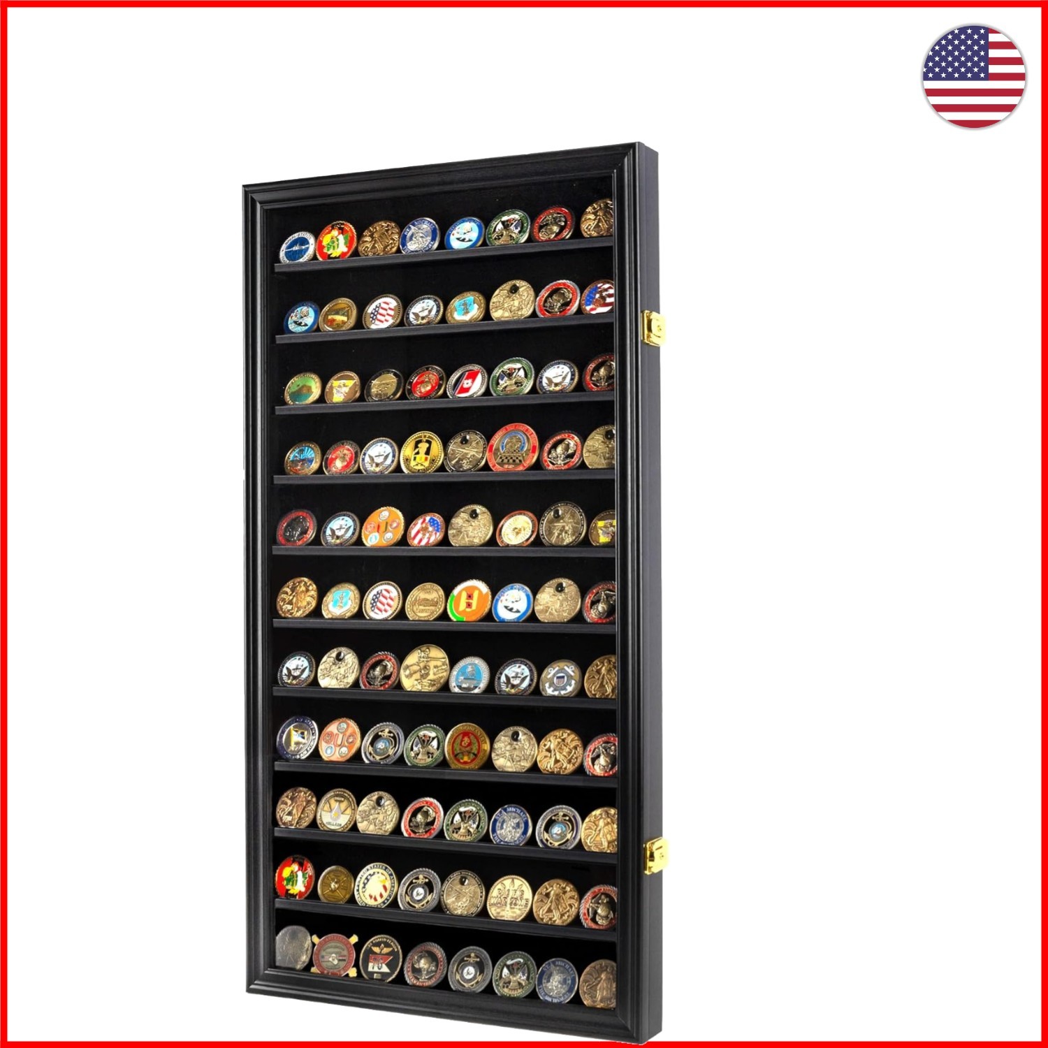 Elegant Wall-Mounted Challenge Coin Display Rack, Holds 88 Coins, 29x16 Inches