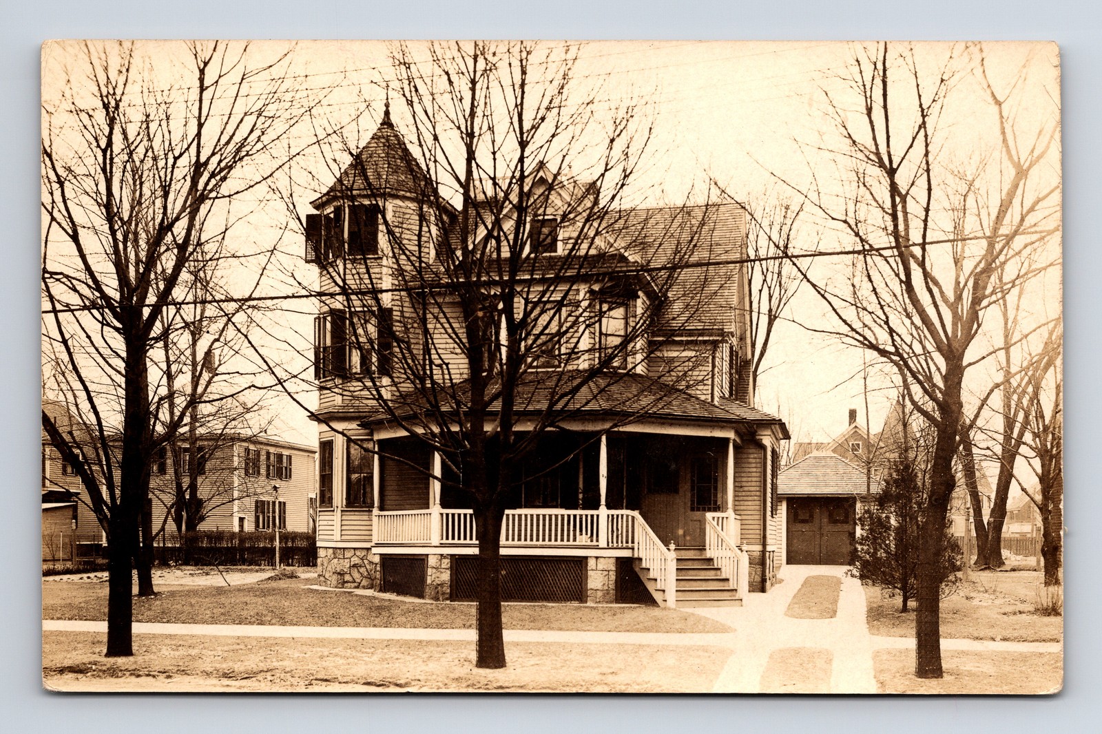 RPPC Large Three Story House Campanile Tower Possibly ME, NH or MA Postcard