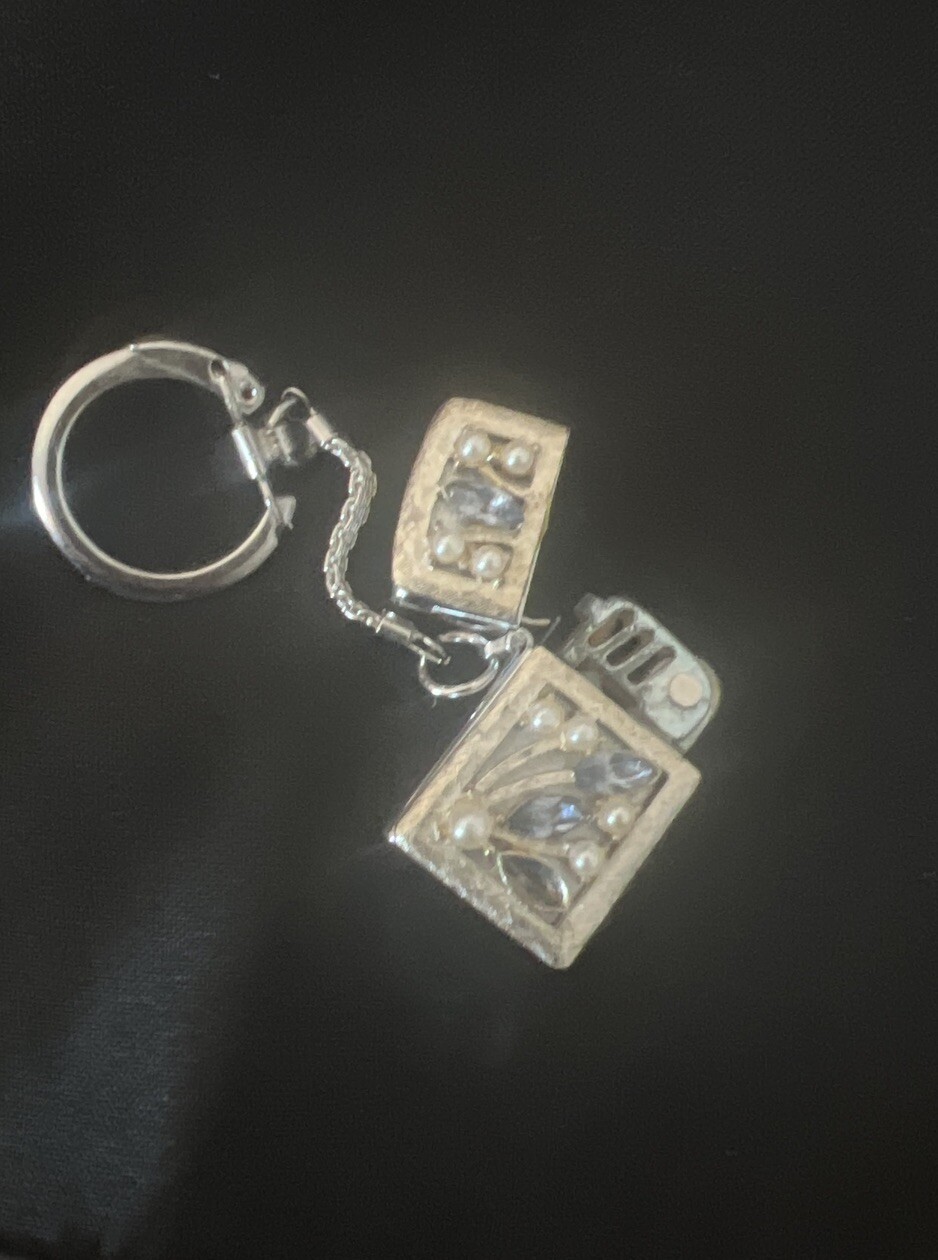 Vintage Sam Fink Inc Mini 1960's 70's Lighter Japan Keychain Key Ring W/Pearls