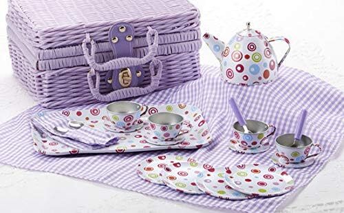 Delton Tin Tea Sets For Youth/ Kids/ Children With Storage Basket - Ships Free Delton Tin Tea Sets For Youth/ Kids/ Children With Storage Basket - Ships Free