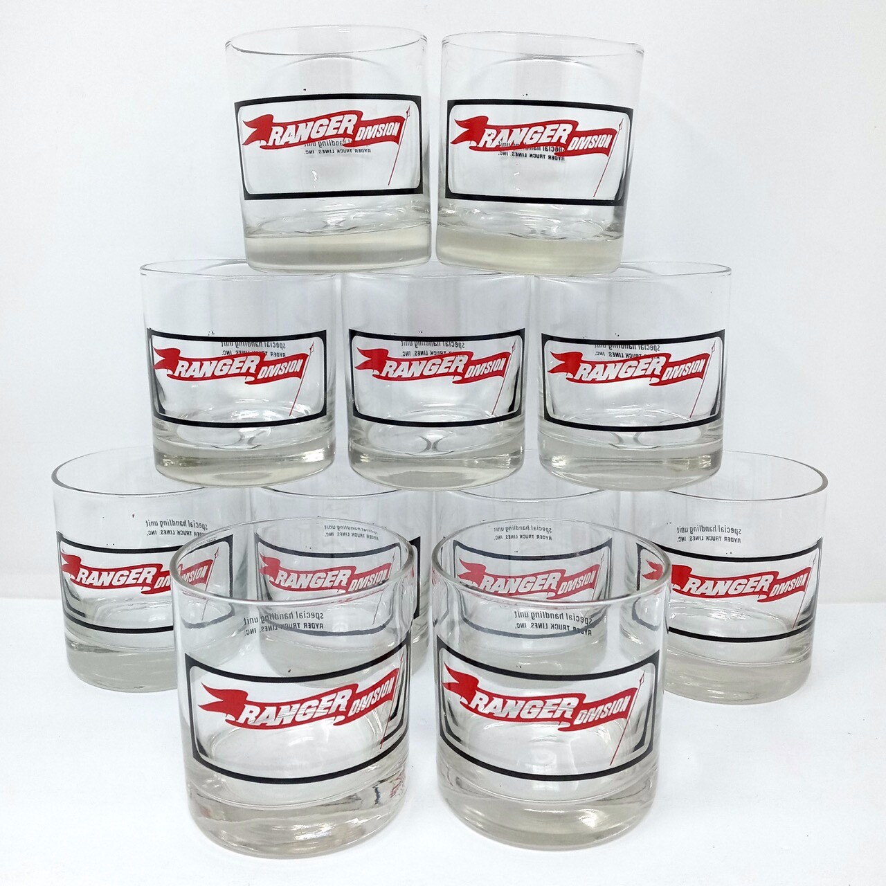 Vintage Ryder Truck Ranger Division Drinking Glass Set of 11 MCM Retro Whiskey