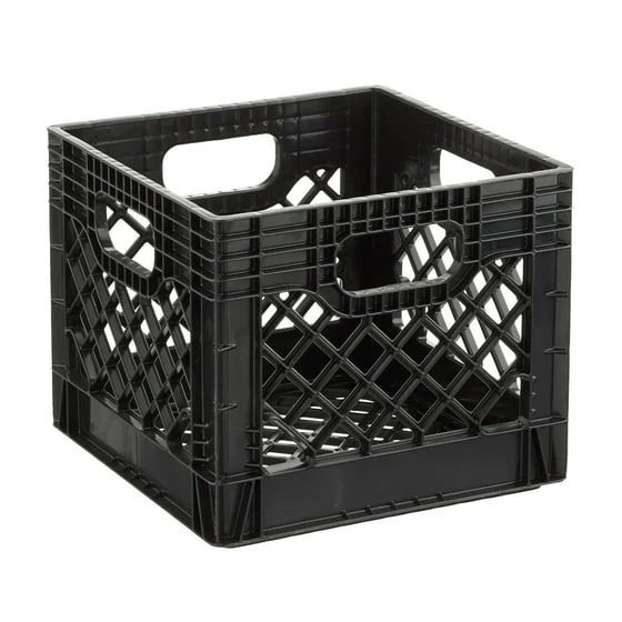 Juggernaut Storage 16QT Heavy-Duty Plastic Milk Crate Black with Built-in Handle