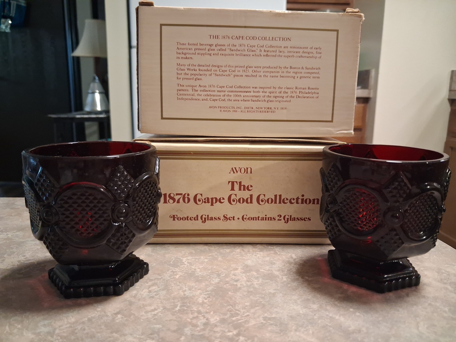 Vintage2x Set of 2 footed glasses (4) 1876 Avon Cape Cod Collection Ruby Red