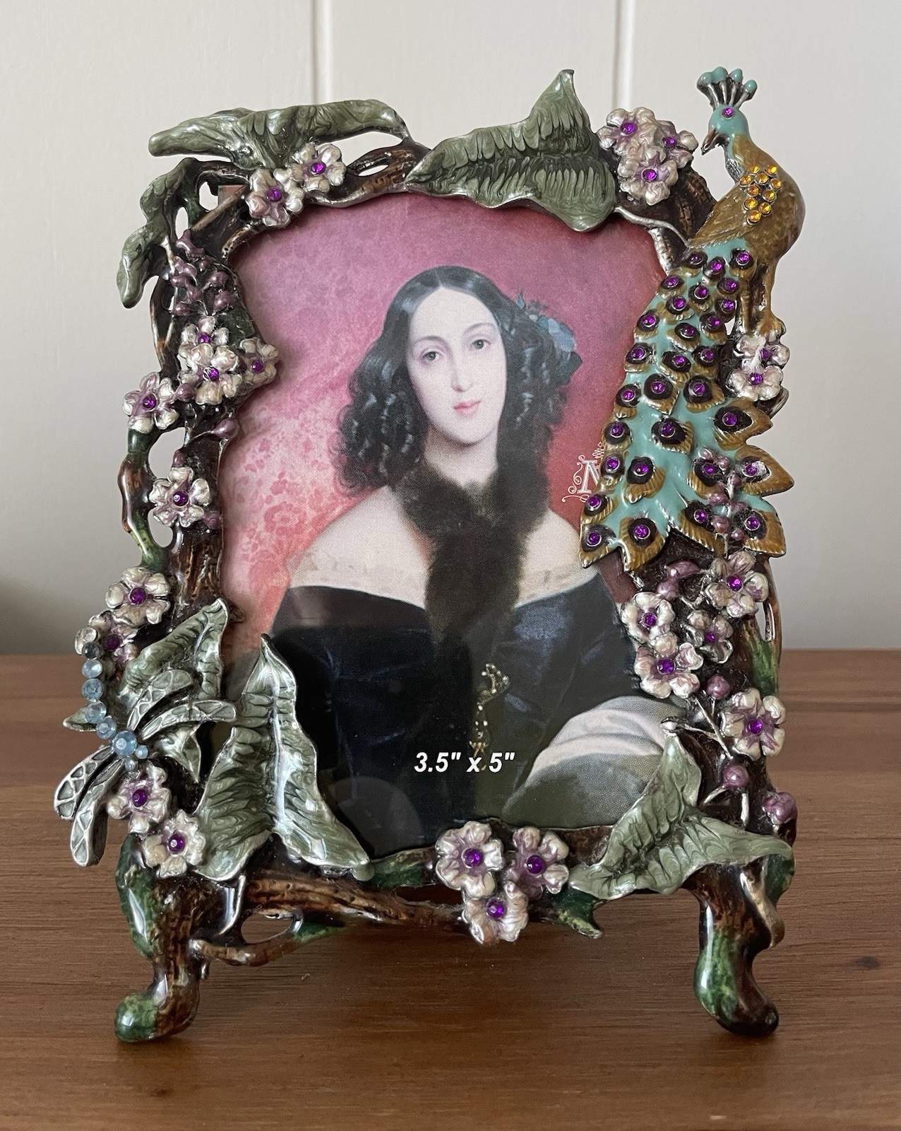 Vintage Maison Rouge Picture Frame Peacock Ornate Enameled Jeweled Floral