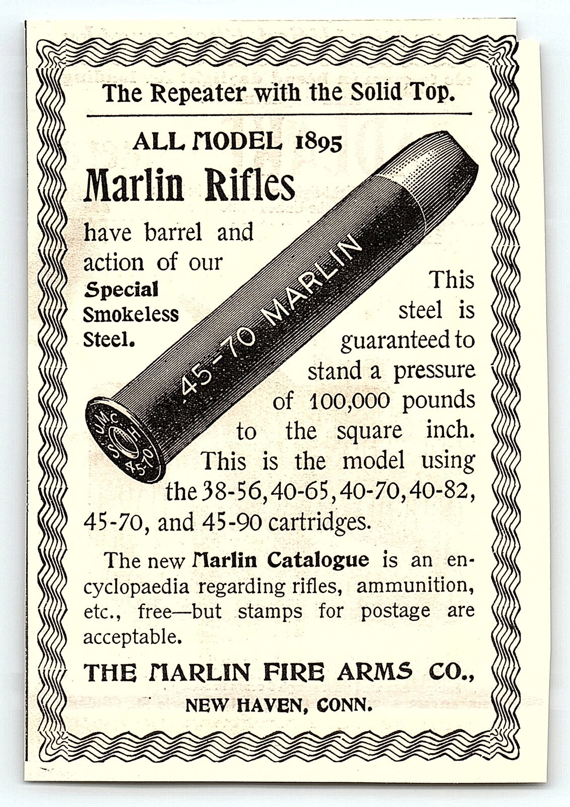 c1900 MARLIN FIRE-ARMS CO MARLIN REPEATER GUN VINTAGE PRINT ADVERTISEMENT Z7385 c1900 MARLIN FIRE-ARMS CO MARLIN REPEATER GUN VINTAGE PRINT ADVERTISEMENT Z7385