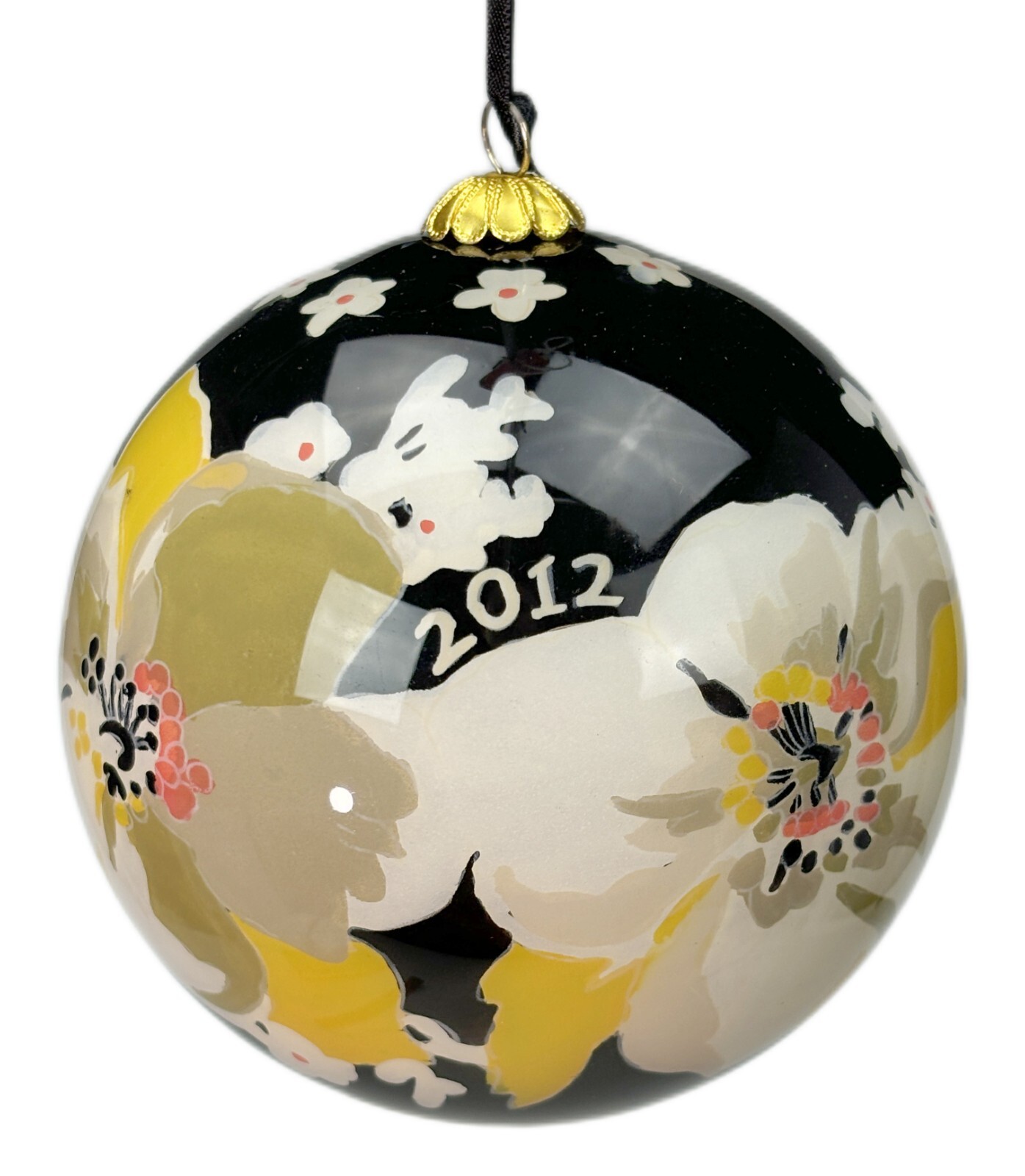 4.5” Vera Bradley Dogwood 2012 Li Bien Glass Ball Christmas Ornament
