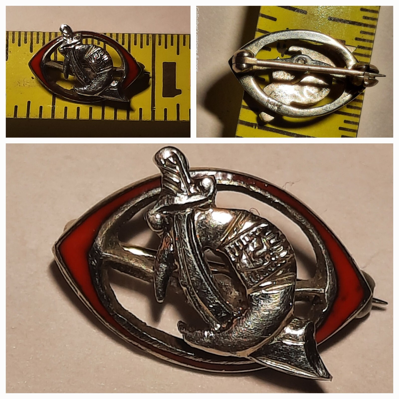 Vintage 14k White Gold Masonic Shriners  enamel Tie Lapel Emblem Pin 