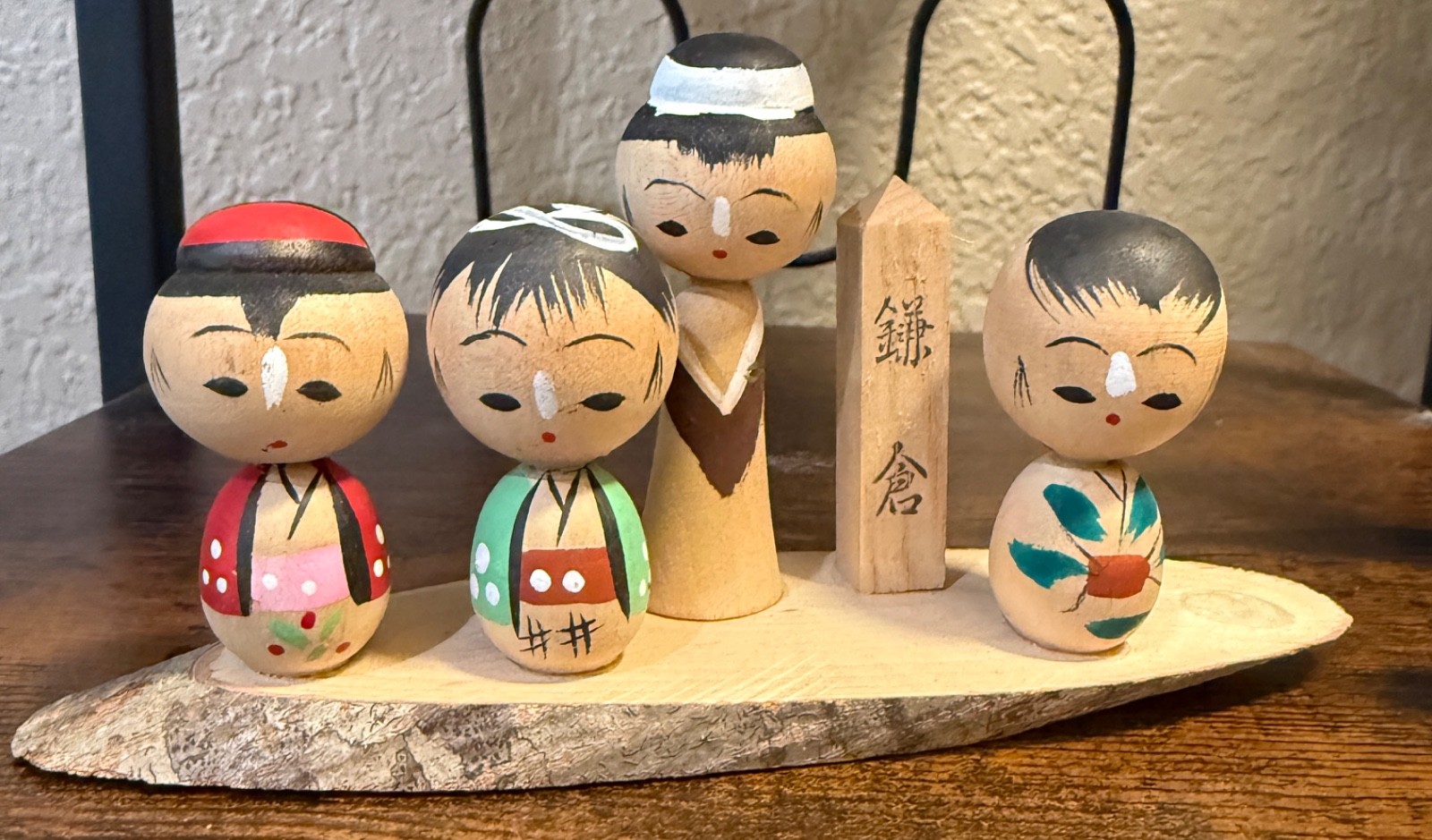 Vintage Japanese Kokeshi Style Wooden Doll Family Set 4 Painted Japan Folk Art
