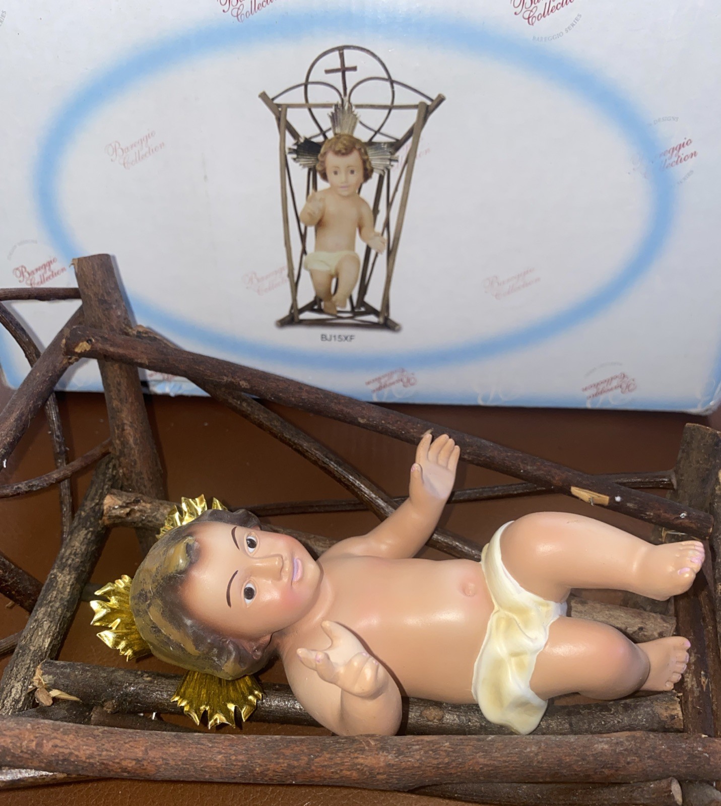 Vintage Baby Jesus Bareggio in Manger Hand Painted IOB Vintage Baby Jesus Bareggio in Manger Hand Painted IOB