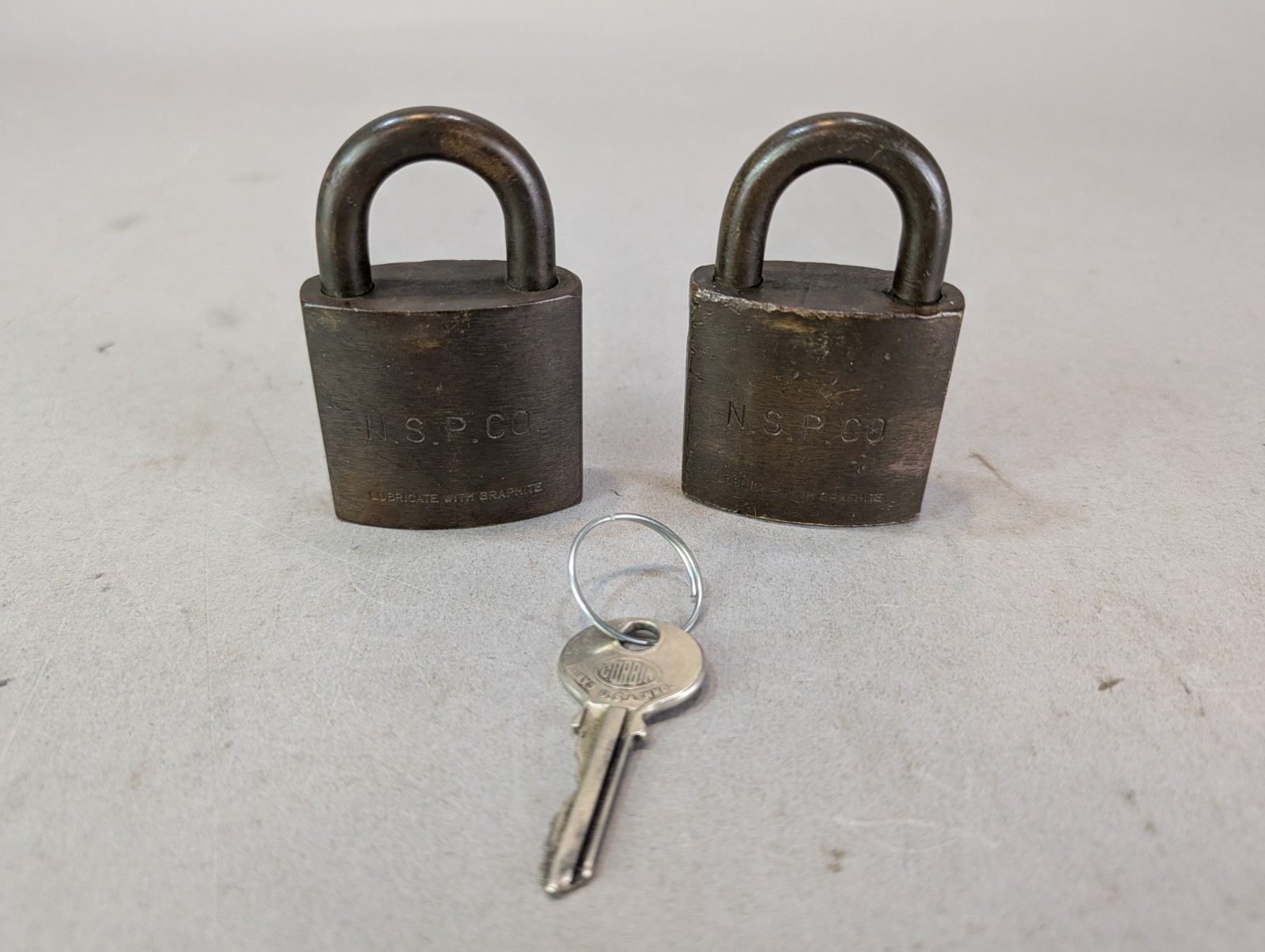 N.S.P. CO Vintage Brass Padlock w/ Key LOT OF 2