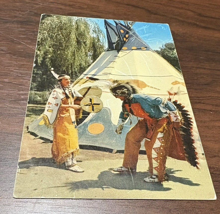 1954 Knott’s Berry Farm Indian Dancers Ghost Town Postcard Buena Park CA