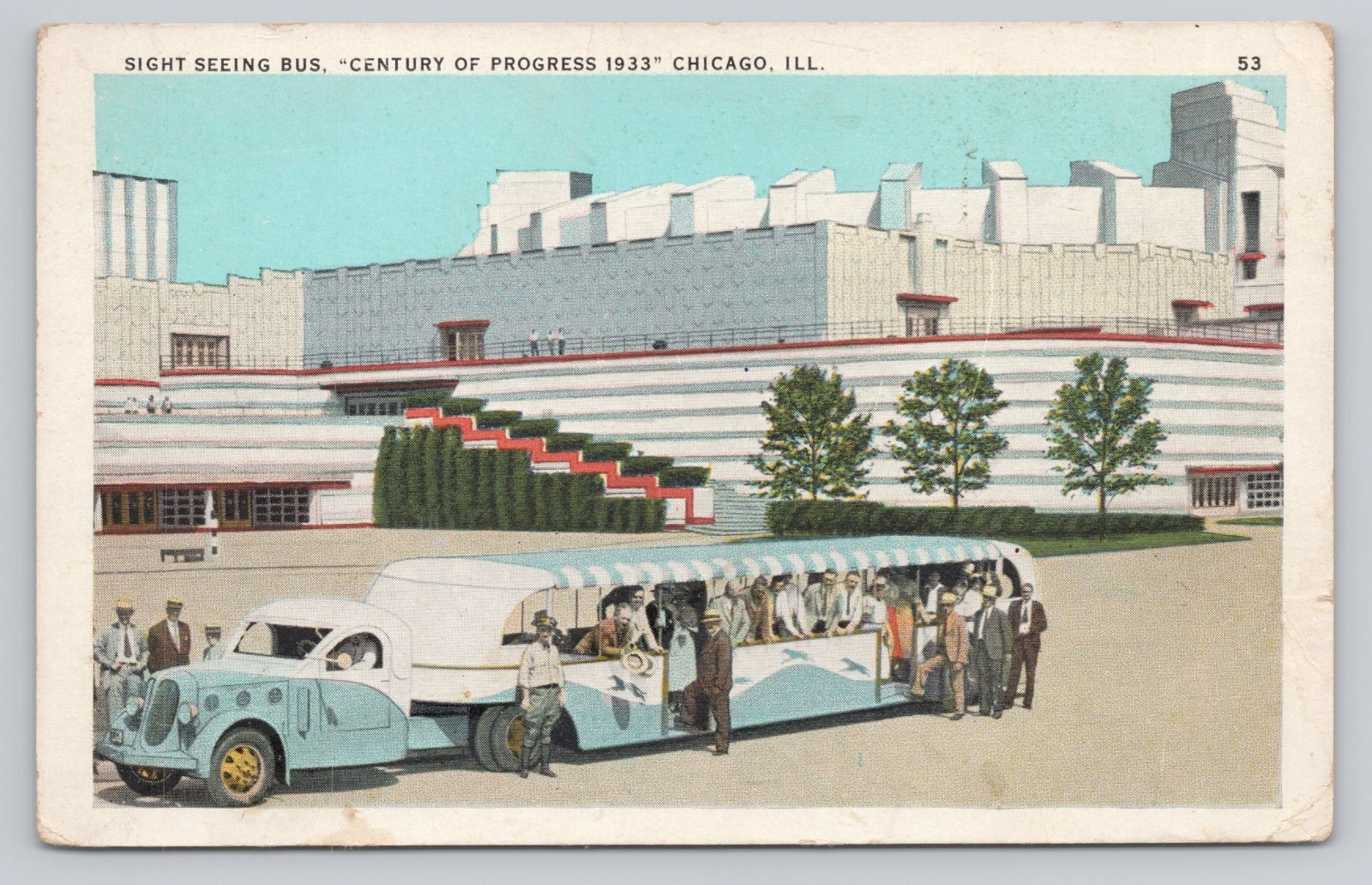 Vtg/Atq Post Card Sight Seeing Bus Century of Progress 1933 Chicago Ill. R349