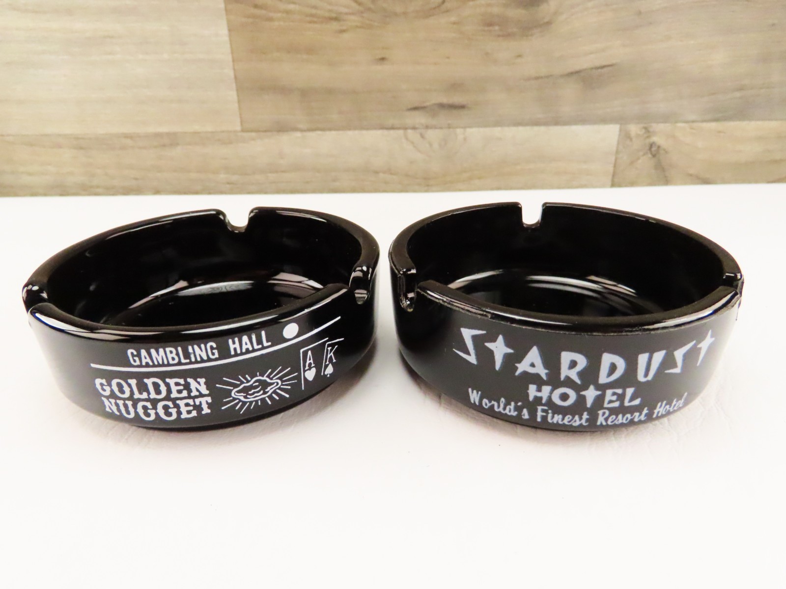 VTG Las Vegas Stardust & Golden Nugget Casino Black Glass Collectible Ashtrays