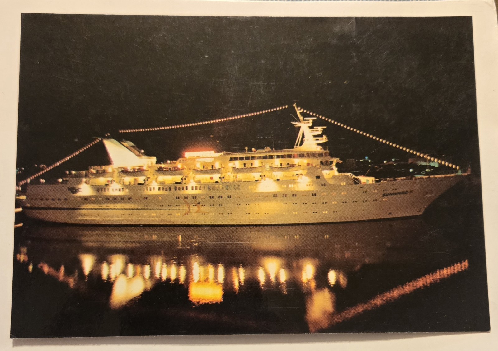 Norwegian Caribbean Cruise line Ship Sunward I I Night Vtg Unused Postcard 017