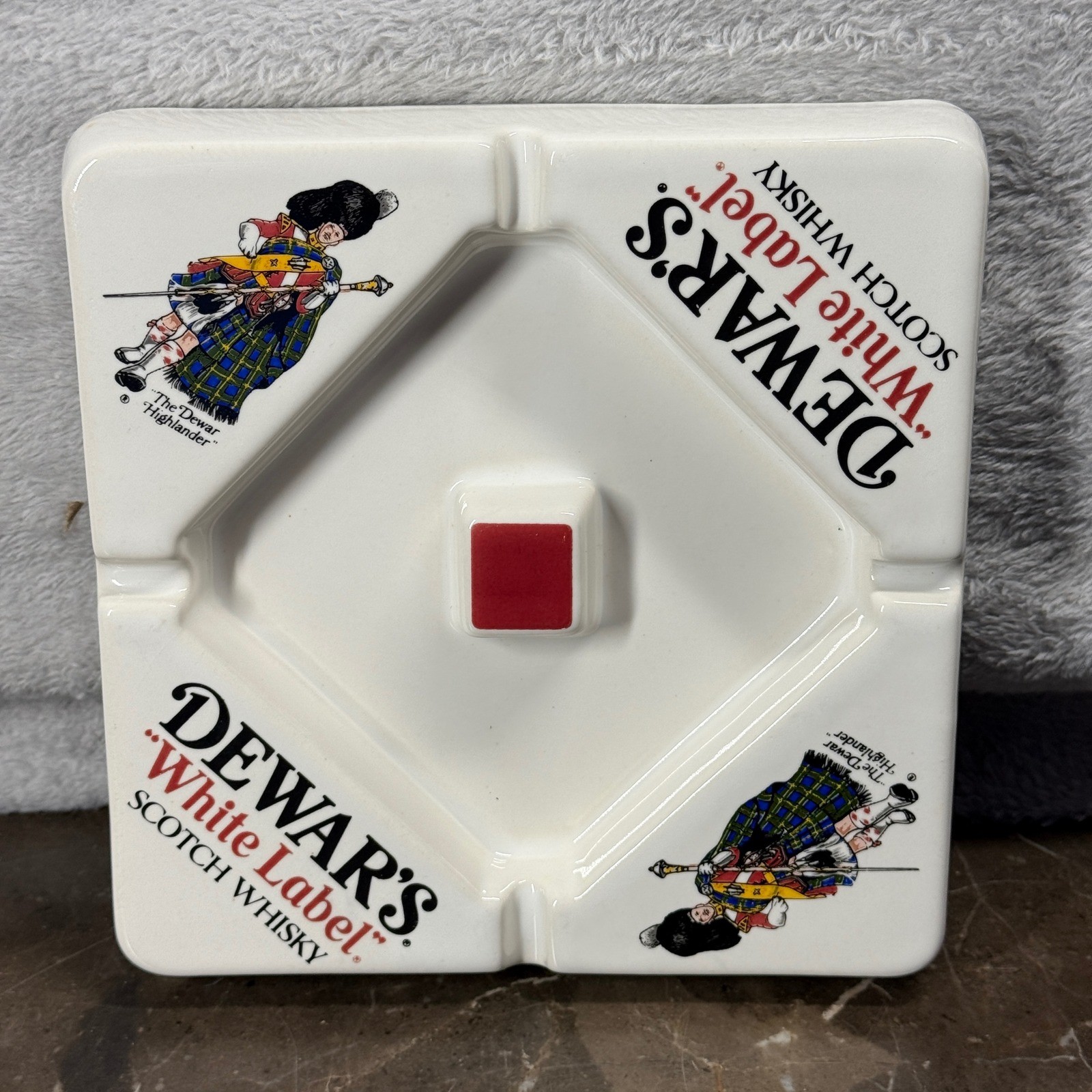 Dewar's White Label Ashtray White Vintage Ceramic Scotch Highlander