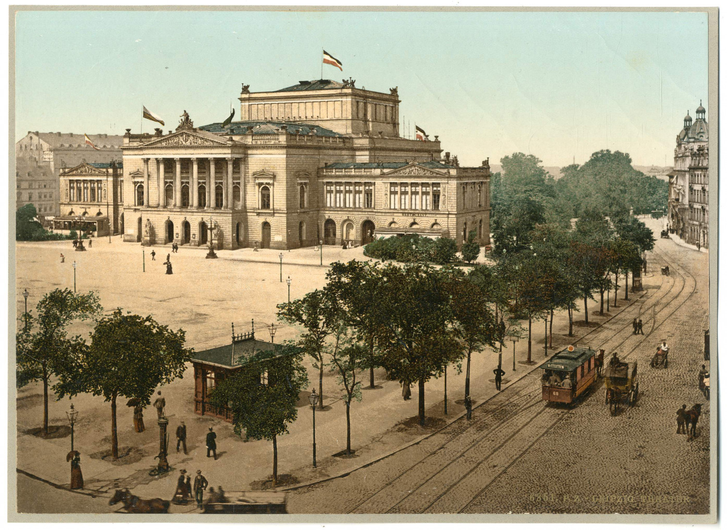 Germany, Leipzig, Augustusplatz mit Theater vintage photochrome print, came