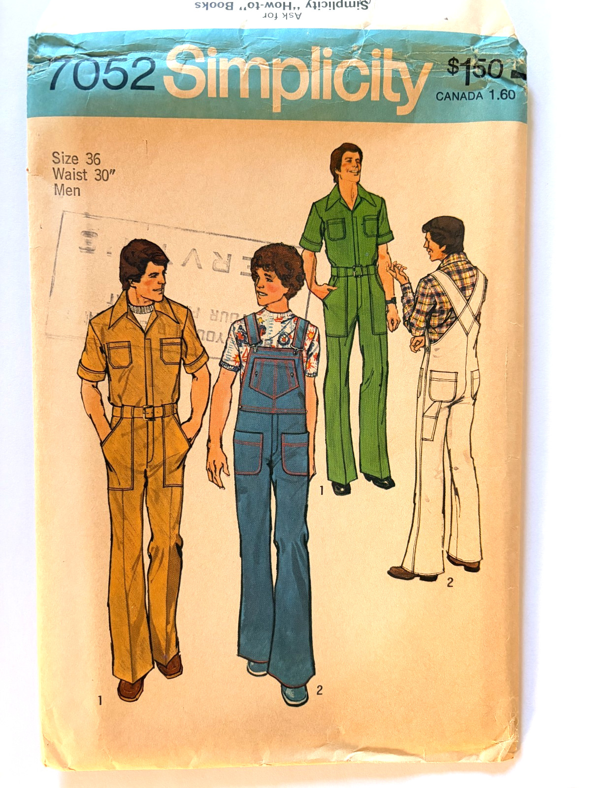 1970's VTG Simplicity Men's Jumpsuit and Overalls Pattern 7052 Size 36 UNCUT