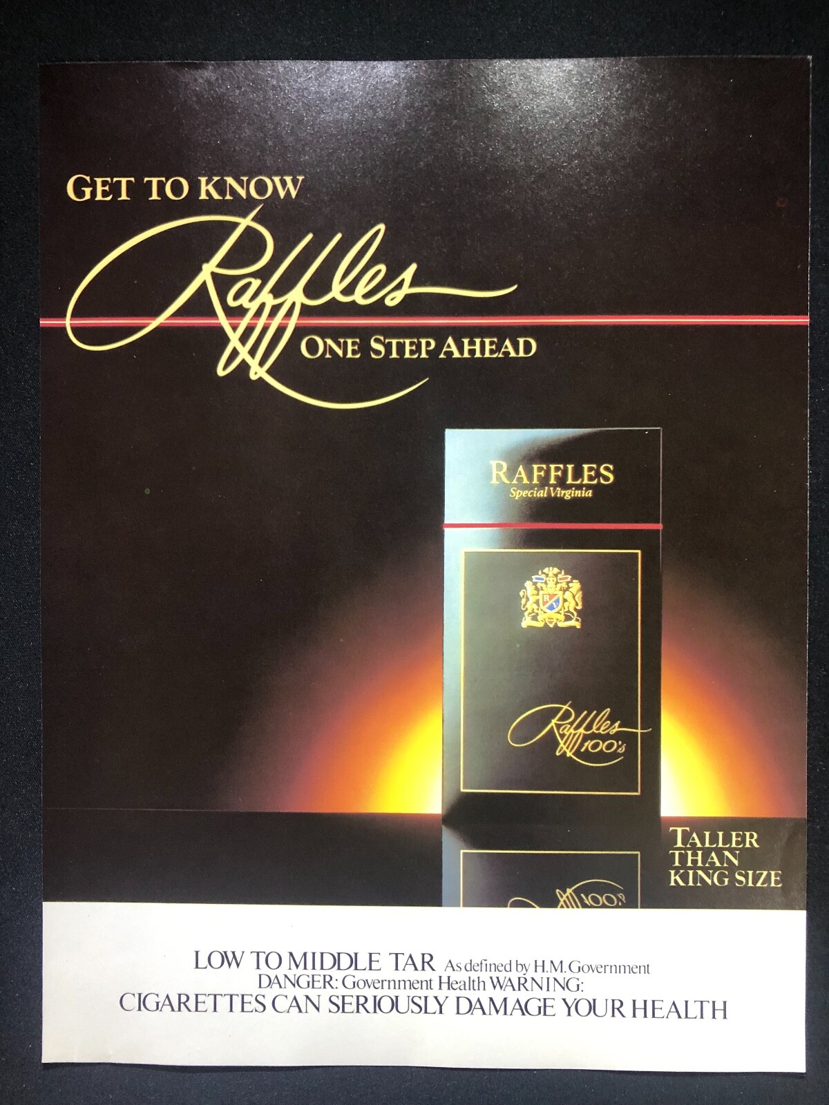 Raffles One Set Ahead Cigarette Advertisement  - Original Press Cutting 1983 